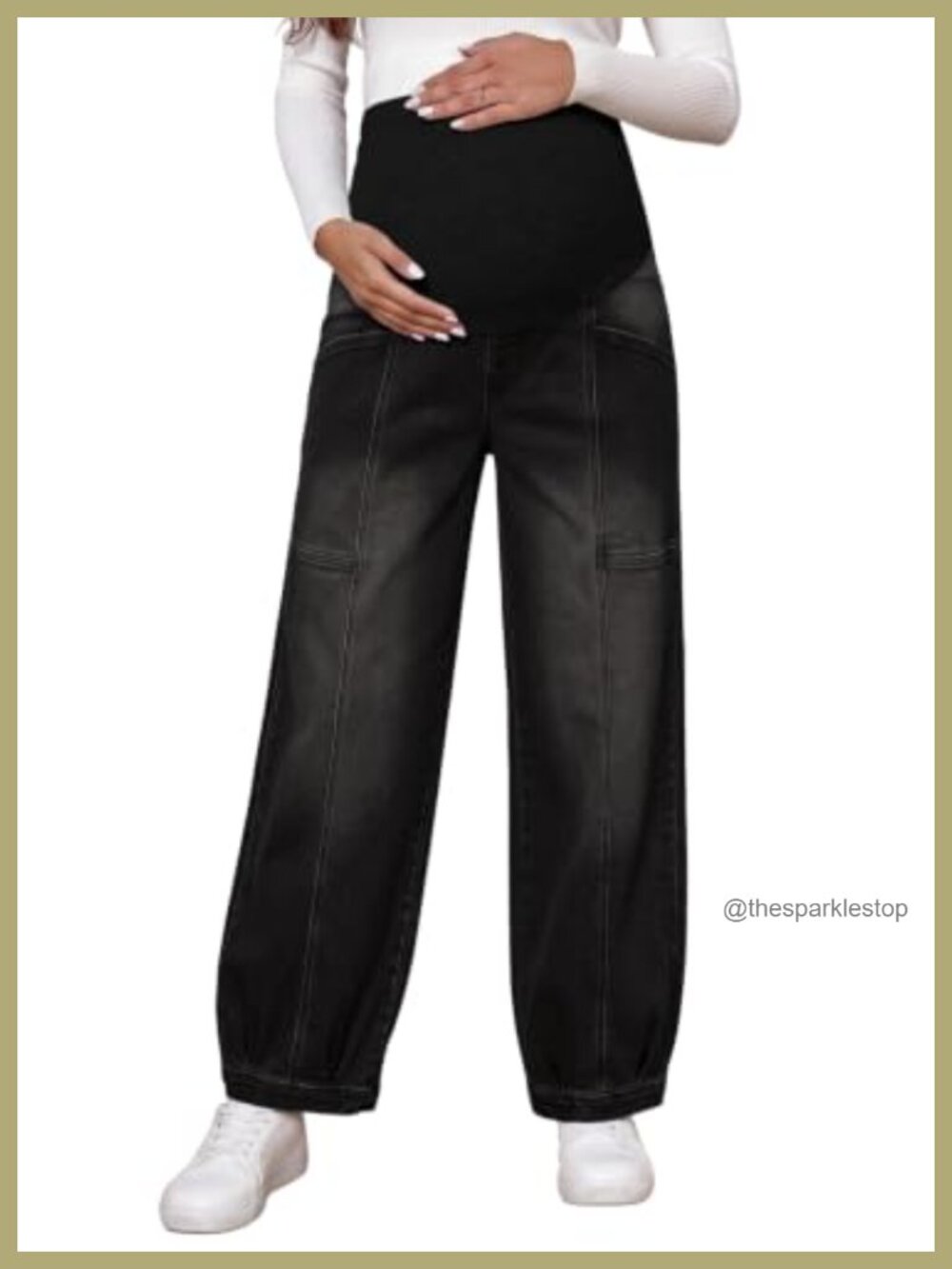 Maternity Barrel Jeans High Rise Wide Leg Full Panel Belly Support Work Pants
